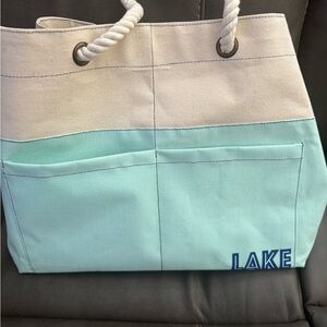 Two-Tone Lake Canvas Tote Bag - Cream and Blue